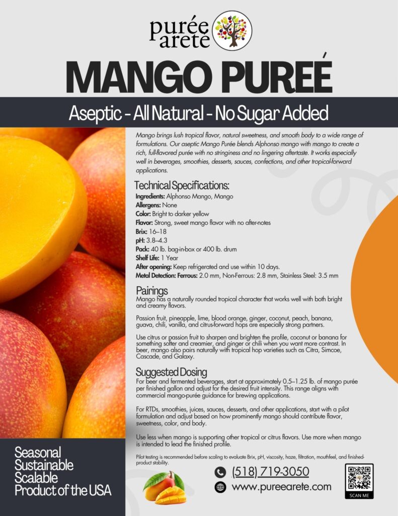 Product Spec Sheet Mango | Purée Arêté Mango Product Spec Sheet - Link to Pdf