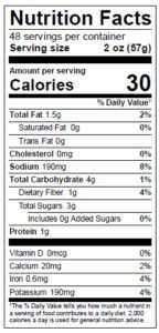 nutritional information - pizza sauce