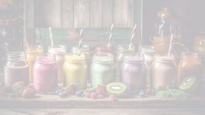 photo of fruit smoothies on a wooden table