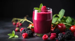photo of delicious fruit smoothie with berries