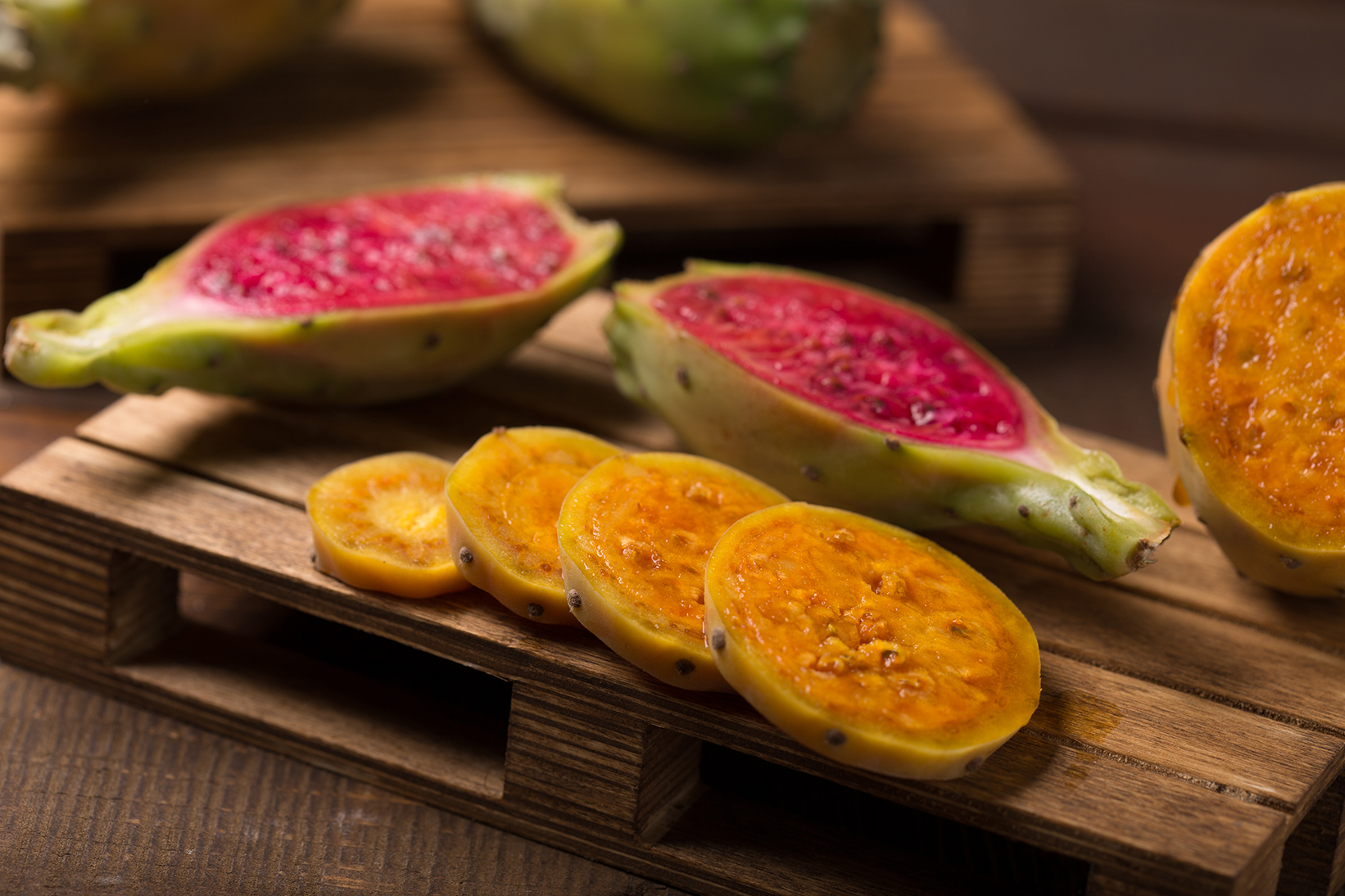 cactus fruit over wooden background | Puree Arete fresh Prickly pear photo