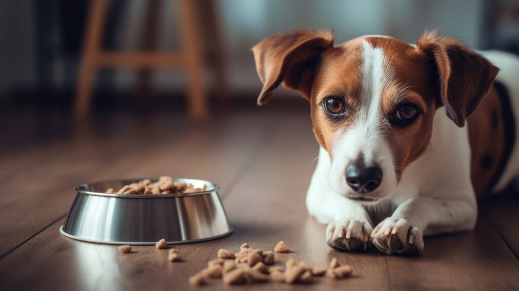 healthy dog enjoying dog food