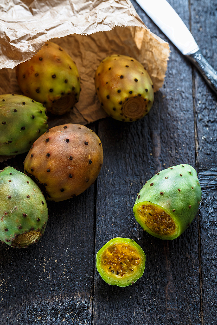 Colorful cactus fruit or prickly pears in paper package | Puree Arete spectacular prickly pear photo