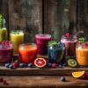 photo of healthy fruit juices made from all natural fruit puree