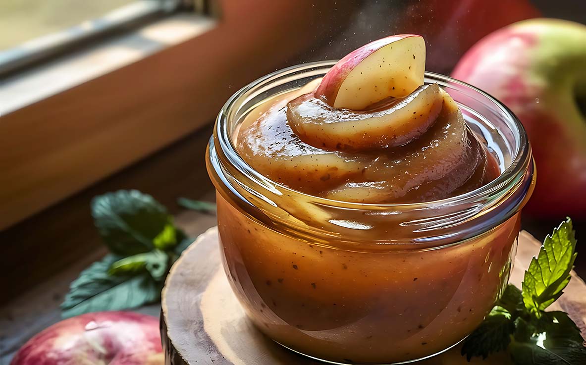 Capture the essence of Apple Sauce in a mouthwatering food photo | Puree Arete photo of apple puree