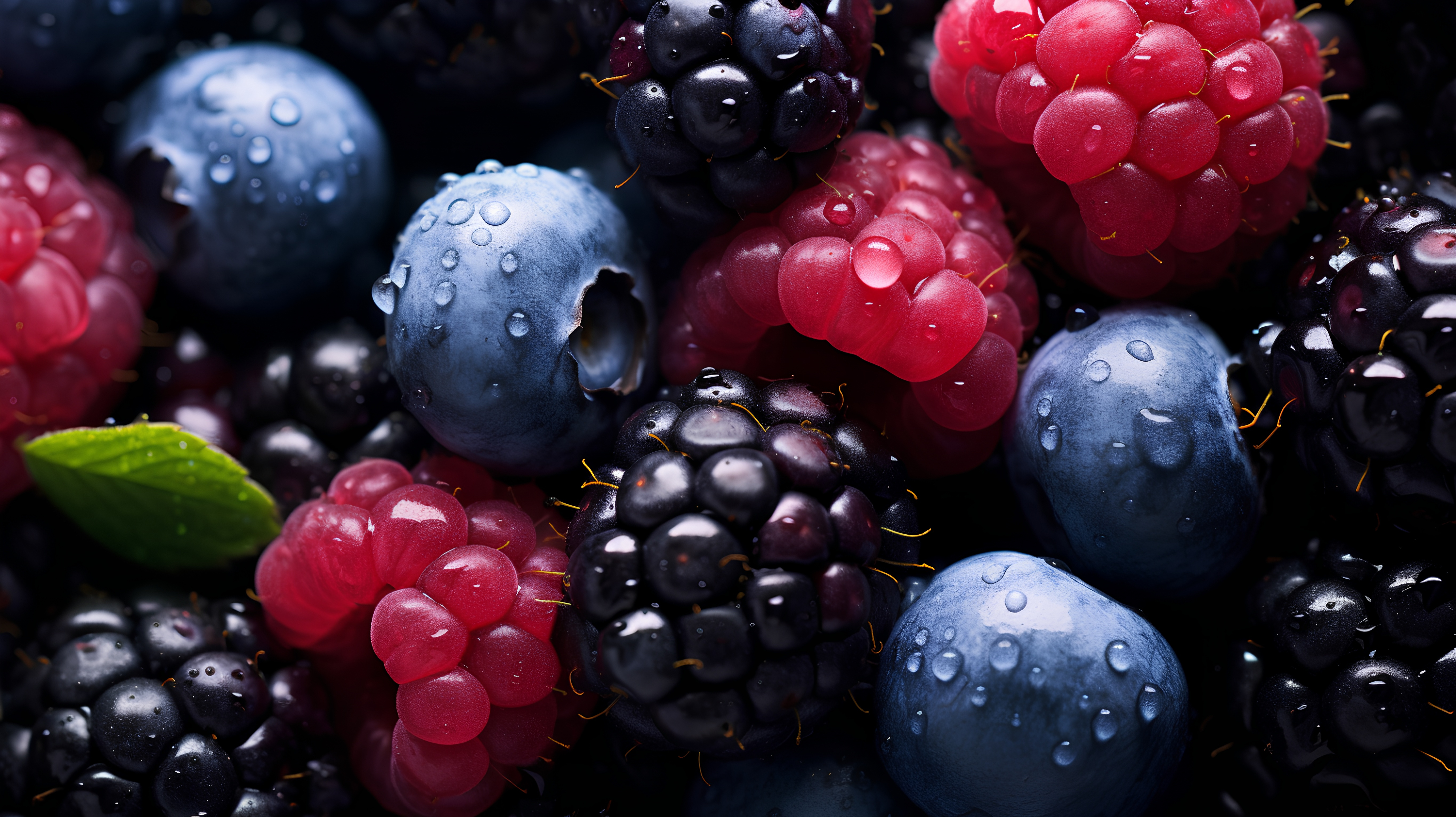 Blackberries raspberries and blueberries with water drops | Puree Arete super fruit fruit purees by puree arete photo