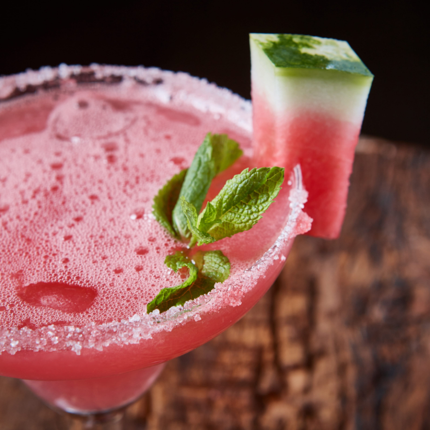 Watermelon frozen cocktail with copy space on wooden background | Puree Arete Summer watermelon cocktail photo